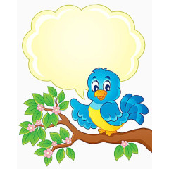 卡通树上思考的鸟