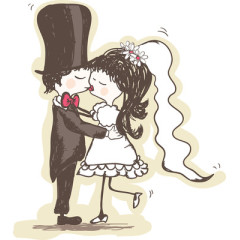 卡通手绘新人婚礼图