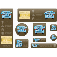 可爱欧式汽车主题标签矢量素材