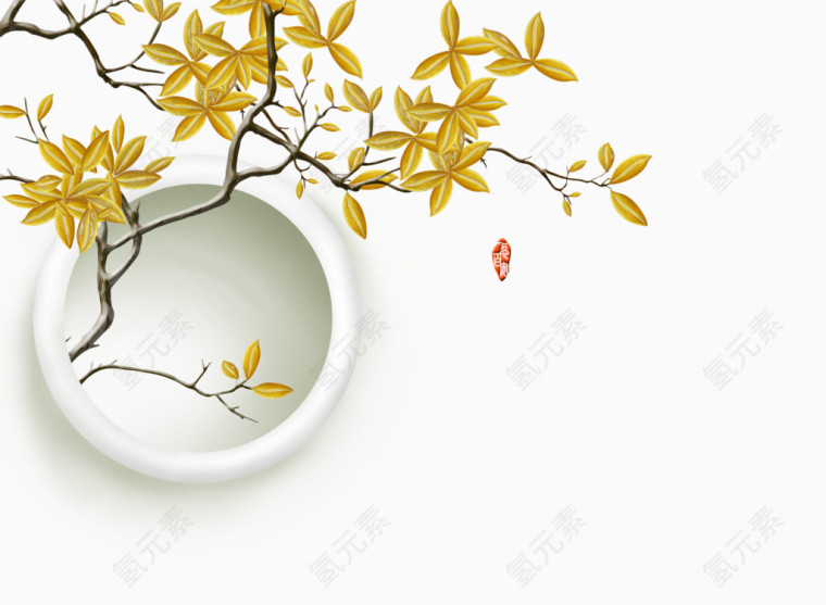 中式金色树叶