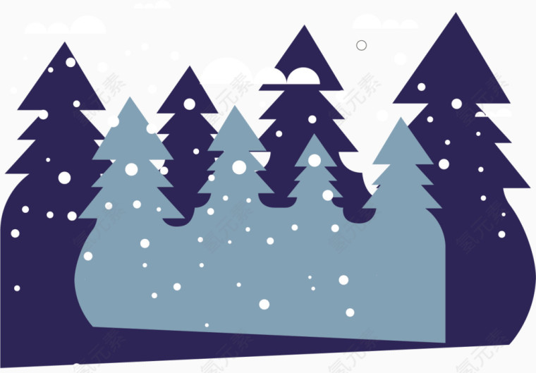 蓝色树木下雪入冬素材