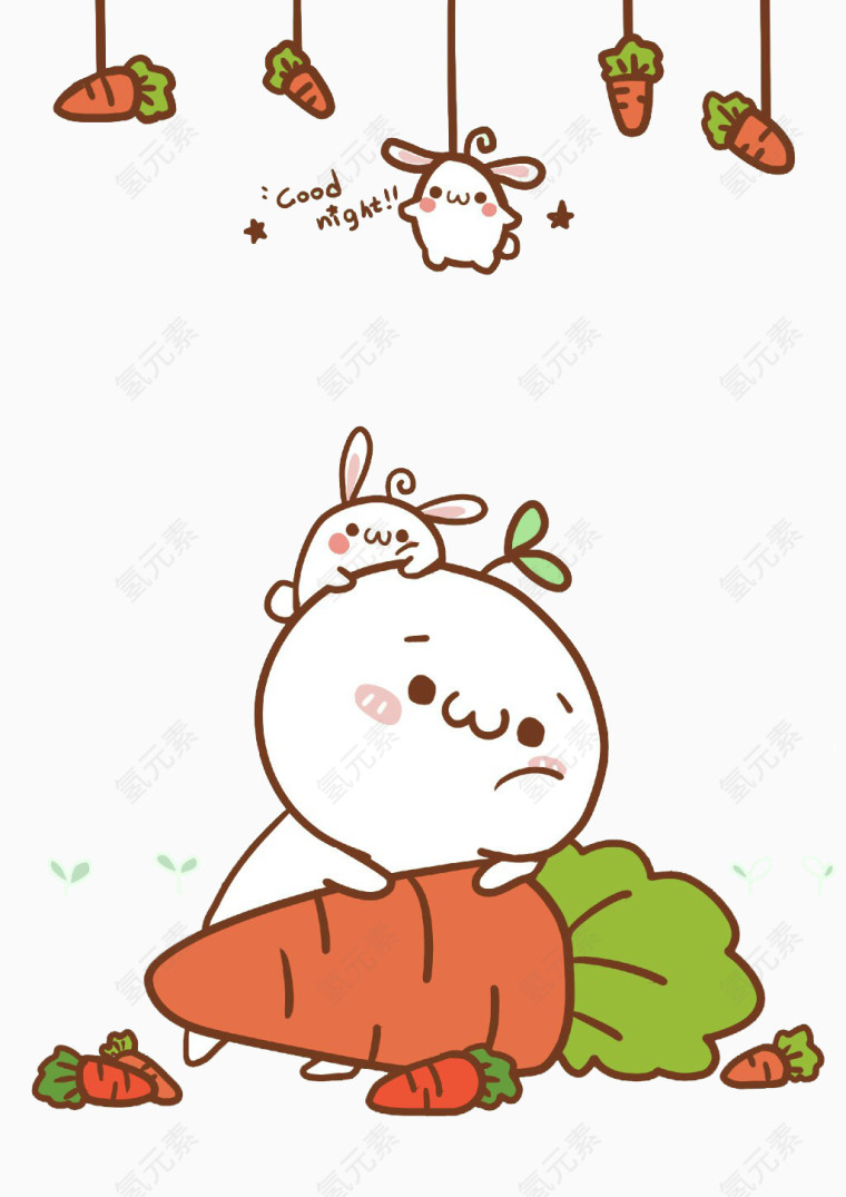 可爱颜文字小兔子晚安漫画