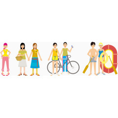 海边游玩人物矢量