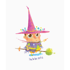 可爱儿童手绘插画巫师