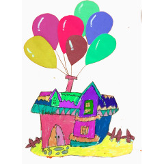 可爱儿童手绘飞屋