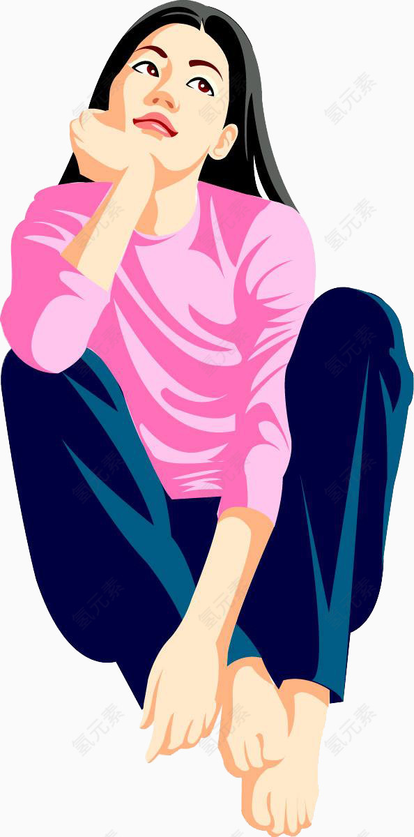 油画托腮的女人