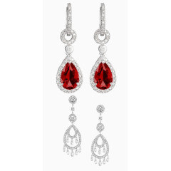 一对红色砖石耳坠