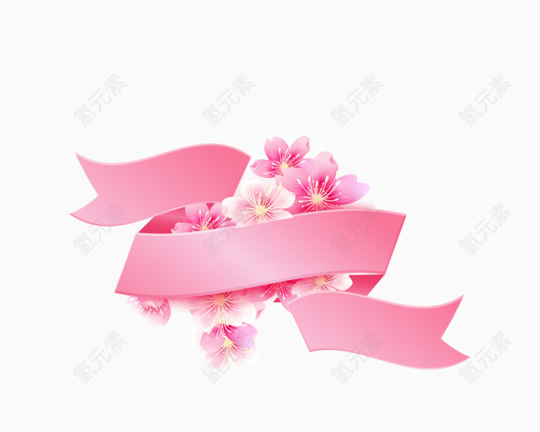 矢量粉红色日本元素丝带配樱花