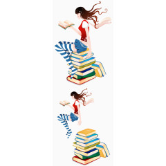 卡通手绘读书少女