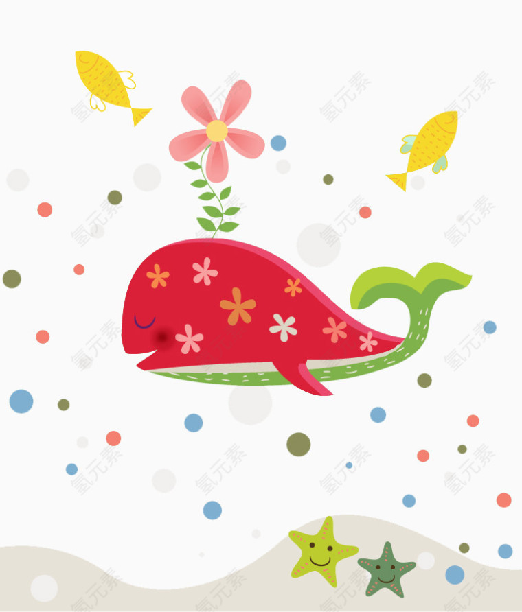 卡通大海中的花纹鲸鱼矢量素材
