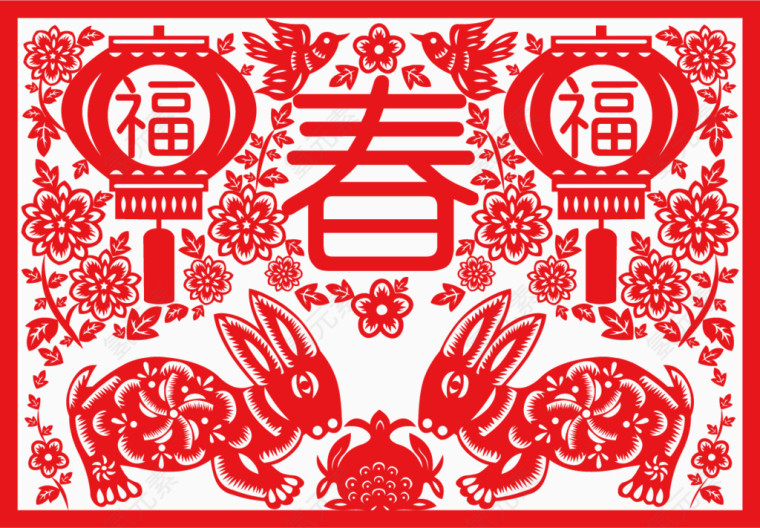 窗花矢量小年素材