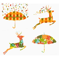 创意麋鹿雨伞插画矢量素材
