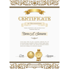 矢量华丽金色花纹证书