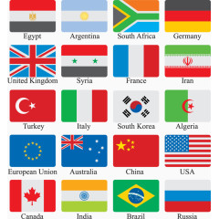 矢量手绘各国国旗