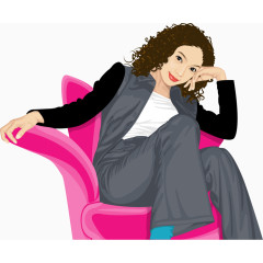 矢量手绘坐沙发的美女