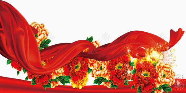 红色喜庆新年年货展板花束带