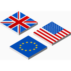 矢量英国美国欧盟国旗台子