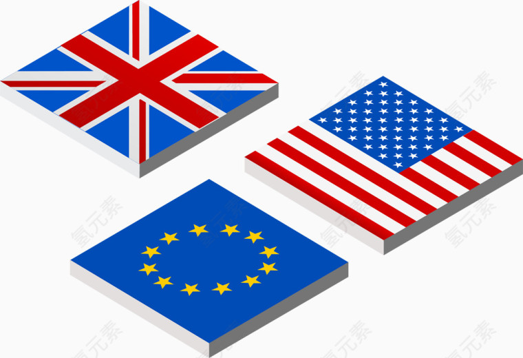 矢量英国美国欧盟国旗台子
