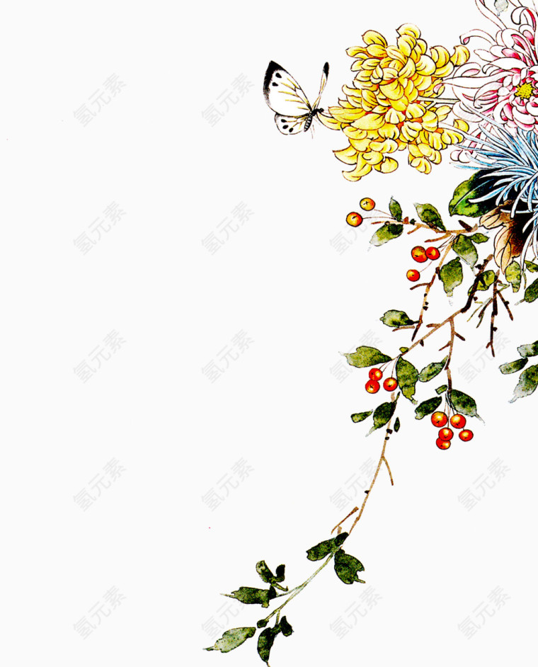 蝴蝶飞舞的花朵