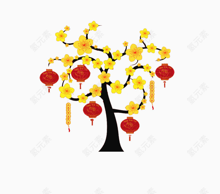挂红灯笼的树高清免扣素材