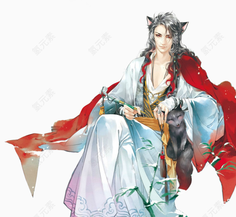 猫咪妖族美男古风手绘