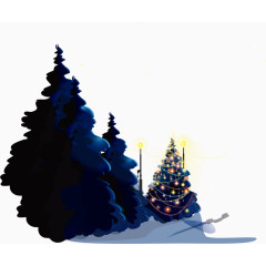 蓝色树木冬季入冬素材