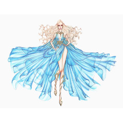 蓝色唯美礼服创意插画设计稿