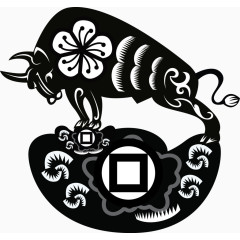 牛 剪纸 黑 素材 生肖