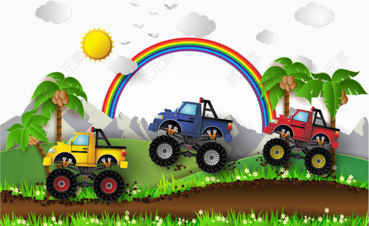 耕种的卡通矢量车