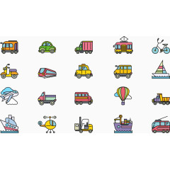 20款彩色交通工具图标矢量图