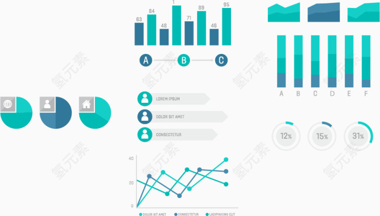 蓝色企业画册内容页图表矢量素材