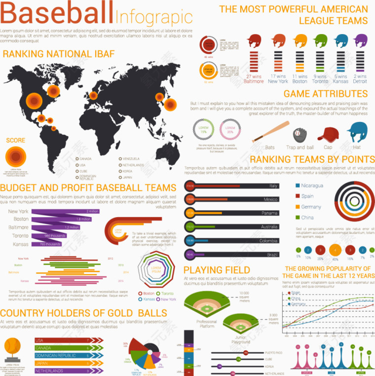 棒球创意分析图表设计矢量素材