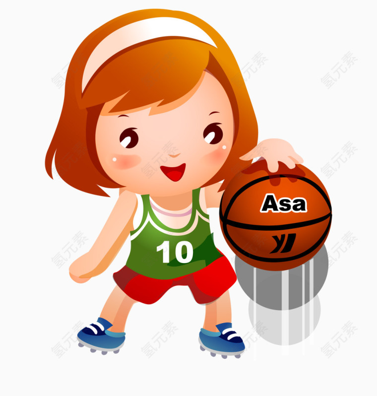 卡通打篮球的女孩矢量图