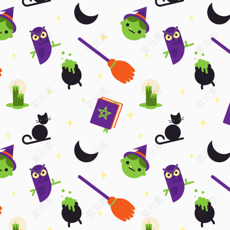 矢量万圣节模式与女巫的元素.