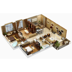 棕色系立体户型图