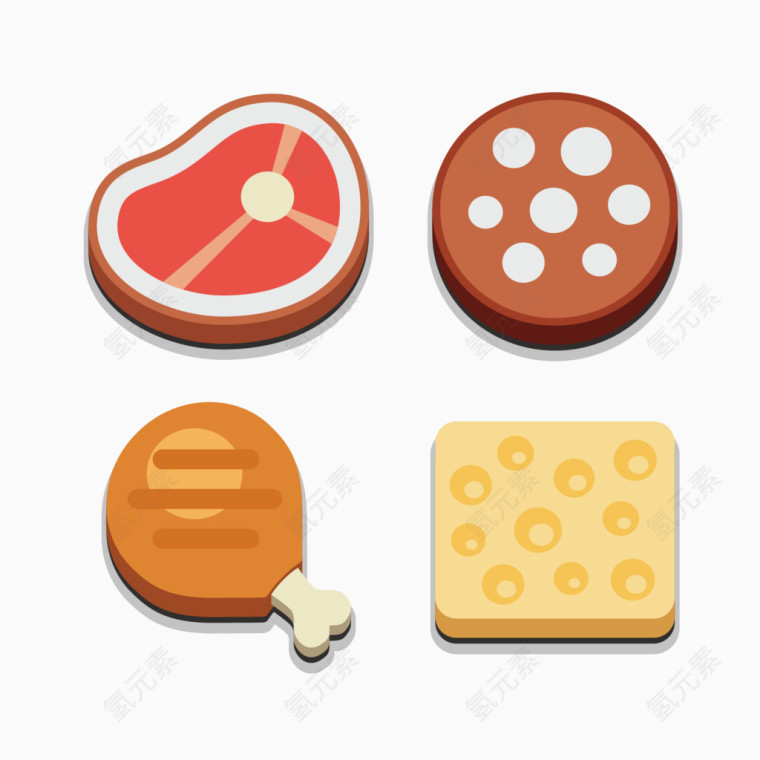 手绘扁平化饮食矢量免抠素材