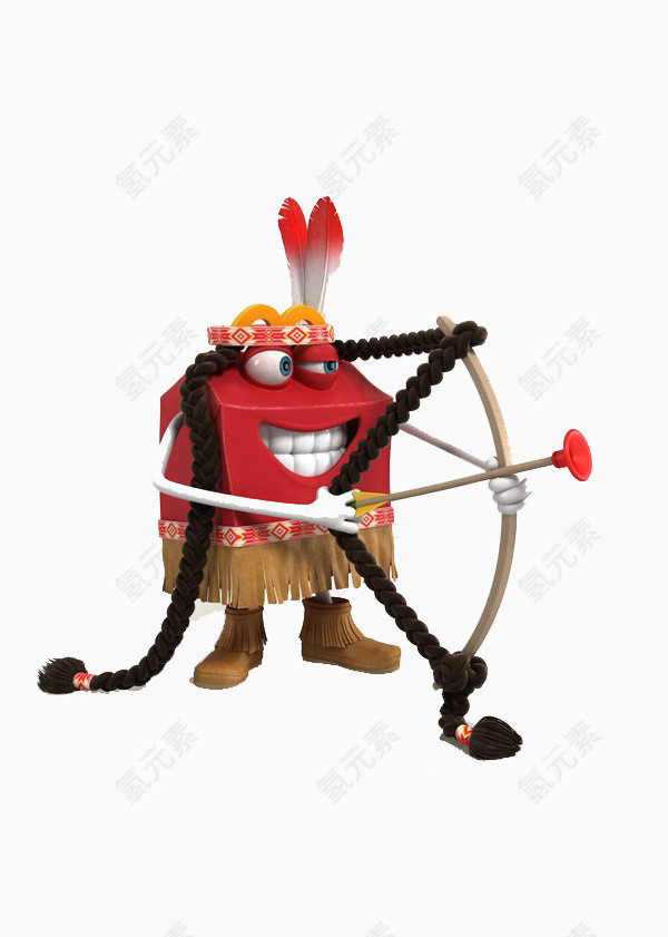 红色方形土著人卡通人物