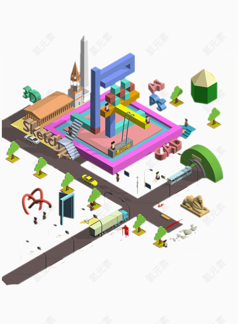 卡通创意街道建筑