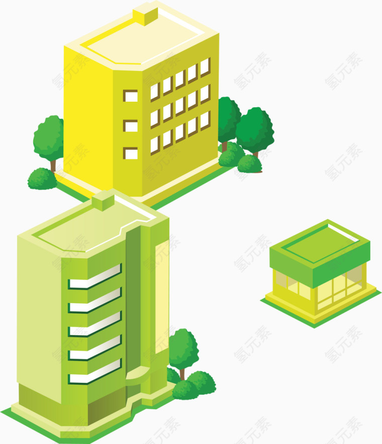 矢量绿色楼房