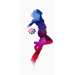 手绘水彩跳跃少女