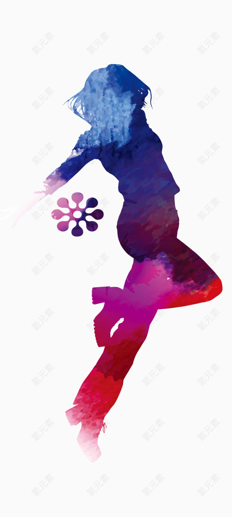 手绘水彩跳跃少女