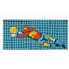 侧身一跃接球的足球守门员