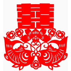 锦鲤喜字剪纸