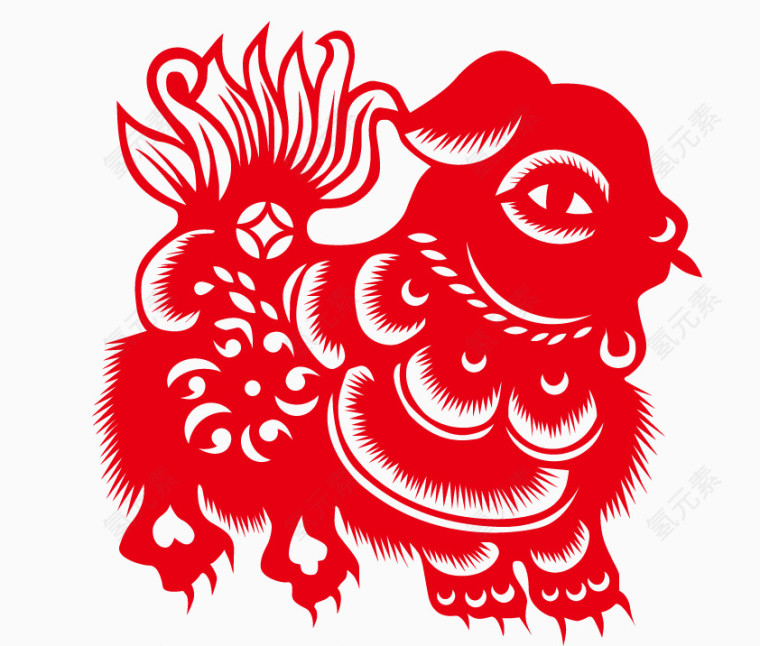 矢量剪纸年兽