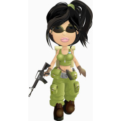 矢量卡通可爱女孩军事小人