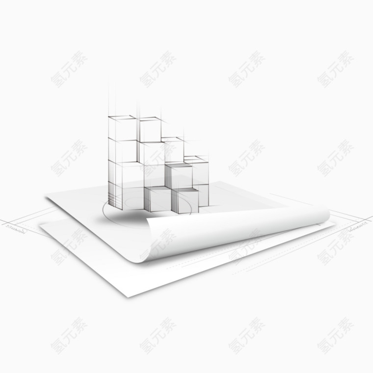 手绘魔方建筑图纸