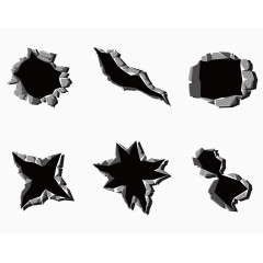 矢量立体钢铁金属弹孔痕迹