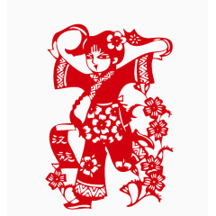 汉族人物红色窗花剪纸