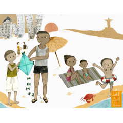 手绘家人沙滩度假