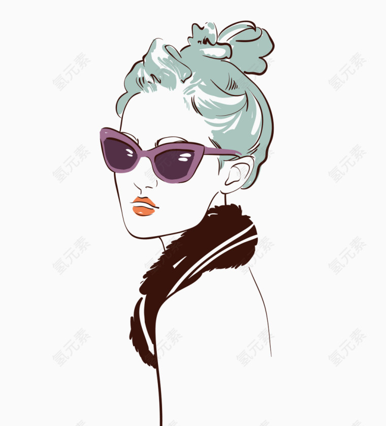 手绘时尚美女头像矢量图